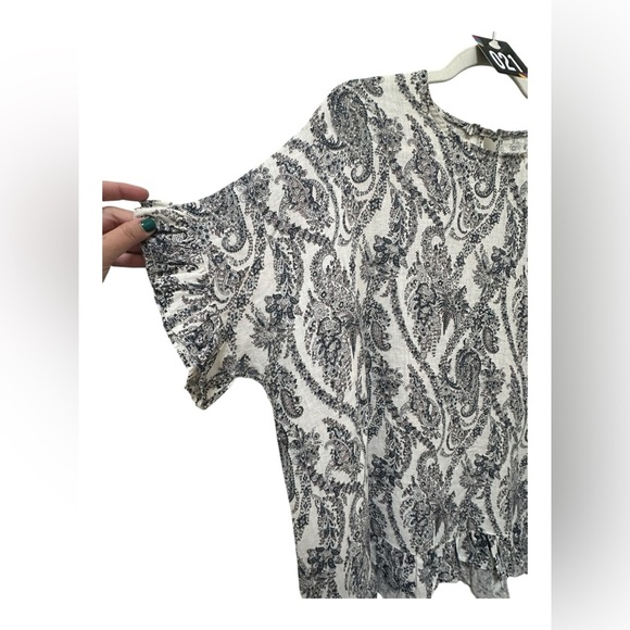 ✨ 21. Made In Italy Paisley Print Linen Blend Top With Ruffle XL+ - Picture 3 of 9
